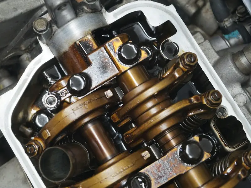Açık motor kapağı altında eksantrik milleri ve külbütörler